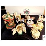 CAROUSEL MERRY-GO-ROUND - CAROUSEL HORSES DECORATIVE BASE - MUSICAL (NEEDS WORK) - CAROUSEL HORSE INSIDE EGG CANOPY (POLE NEEDS GLUED) - CAROUSEL HORSE MUSIC BOX TUNE "SOMEWHERE OUT THERE" (WORKS) - K