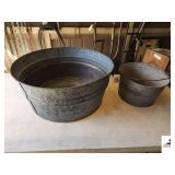 GALVANIZED TUB #EW3 - SHOWS ALITTLE RUST IN BOTTOM - GALVANIZED WATER BUCKET WITH VAIL - 5 SCREW HOLES BORED IN BOTTOM - (SHED)
