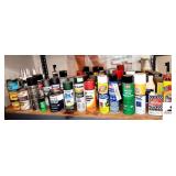 AUTOMOTIVE PAINT SUPPLIES & MISC. BRASSO METAL POLISH - HVAC COIL CLEANER - HEAVY DUTY DEGREASER - POLYCRYLIC - WOOD FINISH - CAULK - NUMEROUS CANS OF SPRAY PAINT - TRACTOR & IMPLEMENT ENAMEL - HOUSEH
