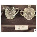 VINTAGE FOSTORIA  AMERICAN CEAR GLASS SUGAR & CREAMER - (2 1/2" ) (HALL CHINA CABINET)