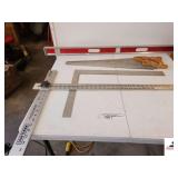 CRAFTSMAN ADJUST-A-SQUARE EXTRA HEAVY DUTY BLADE LUMBER SQUARE - NICHOLSON 500 STAINLESS HAND SAW - 4FT ALUMINUM LEVEL (TRAILER)