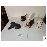 (5) DOG SCULPTURES - SANDICAST - HAND PAINTED LAB DOG SIGNED SANDRA BRUE - SETTER - BIRD DOG - BEAGLE - ENESCO PURBRED PETS CIRCA 1984 KATHY WIDE - BULL DOG - SOCTTISH DOG - (GARAGE)
