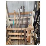 (4) PCS OF REBAR TWO STAINLESS PIPES - CAIVEN INDUSTRIES COPPER ROD 24" #GAI625801ISTED44DE -2 PCS IRON - 2 HATCHET HANDLES - (FIBERGLASS ANTENNAS) - USED HANDLES - ALUMINIUM LADDER JACK - (SHED)