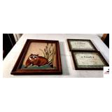 M. JOHNSON "RACCOON & CAT TAILS" ON BURLAP SIGNED - (UPSTAIRS)