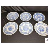 (6) 10" VICTORIAN PLATES - THE SPODE BLUE ROOM COLLECTION (REGENCY SERIES): "TROPHIES" FIRST INTRODUCED CIRCA 1825, "JASMINE" FIRST INTRODUCED CIRCA 1825, "MAY" FIRST INTRODUCED CIRCA 1826, "BRITISH F