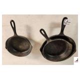 (3) IRON SKILLETS - NEED CLEANING AND OILING - LARGE, MEDIUM, & SMALL - (GARAGE)