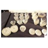 VINTAGE ANCHOR HOCKING STYLE PRESCUT CLEAR STAR OF DAVID PATTERN - (17) PUNCH CUPS - (23) SAUCERS - CREAMER - (6) SMALL BOWLS - (12) CEREAL BOWLS - BUTTER DISH - GLASS CHEESE LID (NO BOTTOM) - SERVING