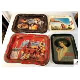 (3) COCA-COLA TRAYS PIC OF WOMAN IN HAT "DRINK COCA-COLA DELICIOUS AND REFRESHING" - LIGHT PITTING IN SPOTS - SHOWS SOME WEAR - APPEARANCE IS OLDER - "COKE REFRESHES YOU BEST" WHITE & YELLOW TRAY - (2