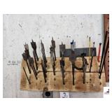 (24) SPEED BORE WOOD DRILL BITS UP TO 1 3/8" & PAINT BRUSHES (UNSCREW BOARD FROM WALL) - SHOP