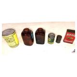 DENTAL SCOTCH SNUFF CAN  "PRESERVES ITS FLAVOR" 2 LEVI GARRETT & SONS TOBACCO SCOTCH & RAPPEE SNUFF BOTTLES -(1 WITH PARTIAL LABEL - DENTAL SWEET SNUFF TOBACCO CAN - AMERICAN SNUFF BOTTLE  - BEN-HUR C