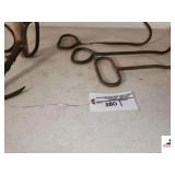 (6) VINTAGE HAY HOOKS 4 IRON - 2 WOOD HANDLE - VARIOUS LENGTHS - APPEAR TO BE MOSTLY FORGE MADE - (GARAGE)