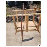 ANTIQUE SICKLE SCYTHE BLADE AND WOOD GOOD - (GARAGE)