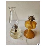 AMBER OIL LAMP WITH WICK (NO GLOBE) LAMP LIGHT CLEAR GLASS OIL LAMP (TRAILER)