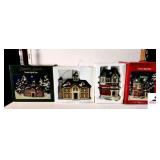 (2) COPPERFIELD KEEPSAKE PORCELAIN LIGHTED HOUSES SCHOOL BUILDING - RESTAURANT BUILDING (UPSTAIRS)
