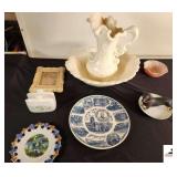 CERAMIC PITCHER & WASH BOWL - MADISON COUNTY, TENNESSEE SESQUICENTENNIAL 1872-1972 PLATE - ALABAMA SOUVENIER PLATE - BLACK DASHUND DOG - NAPKIN HOLDER - "LOVE TO MOTHER" POEM FRAMED - PINK BOWL (GARAG