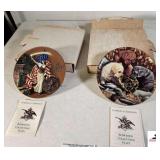 (2) BUDWEISER COLLECTIBLE PLATES WITH COLA LADY WITH AMERICAN FLAG - "1893 COLUMBIAN EXPOSITION" FIRST ISSUE - BUDWEISER ARCHIVES SERIES PLATE COLLECTION - PLATE NUMBER 0846 - LAB PUPPIES CHEWING ON C