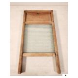 NATIONAL WASHBOARD COMPANY NO. 512 WASHBOARD GLASS WASHBOARD- RED AND BLACK WRITING IS FADING - MADE IN USA - (GARAGE)