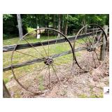 (2) STEEL RAKE OR WAGON WHEELS DOUBLE SPOKE - WELDED TOGETHER - (OUTSIDE)