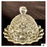 VINTAGE FOSTORIA GLASS AMERICAN PATTERN ROUND BUTTER DISH (HALL CHINA CABINET)