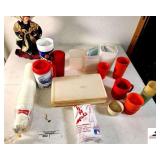 RAIN MATE WEATHER PONCHO - BUDWEISER CUPS - PLASTIC CUPS & GLASSES - TUPPERWARE - CHRISTMAS ANGEL - (UPSTAIRS)