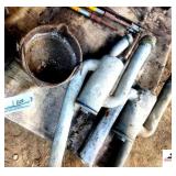 VINTAGE LEAD SMELTING POT (3) PCS OF LEAD PIPE JUNCTIONS FOR MELTING (IMP SHED)