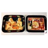 (2) COCA-COLA TRAY SANTA WITH SMALL BOY & GIRL -  MARKATRON, INC. ATLANTA, GA 1981 - LIGHT RUST IN SPOTS - COCA-COLA TRAY HAND PAINTED WITH COCA-COLA COLLECTIBLES (UPSTAIRS)