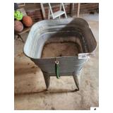 GALVANIZED METAL WASH TUB WITH METAL LEGS 4 LEGS WITH ROLLERS - GOOD CONDITION - (GARAGE)