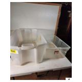 TWO RUBBERMAID TOTES - LARGE & SMALL HAS LARGE GREEN LID - (UPSTAIRS)