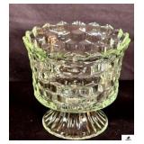 VINTAGE FOSTORIA  AMERICAN  PEDESTAL GLASS TRIFLE BOWL/COMPOTE CUBIST PATTERN 6"  (HALL CHINA CABINET)