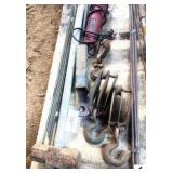(2) TRIPLE PULLEY - SMALL PULLEY 8PCS THREADED ROD - REBAR - GRINDER, CONDITION UNKNOWN - MISCELLANEOUS (IMP. SHED)