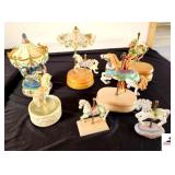 PLASTIC BATTERY OPERATED CAROUSEL CONDITION UNKNOWN - SMALL CAROUSEL HORSE WITH ROTATING CANOPY TOP & MUSIC BOX (WORKS) - CAROUSEL HOUSE WITH WOOD BASE (WORKS) - CAROUSEL HORSE WITH WOOD BASE, ROTATES