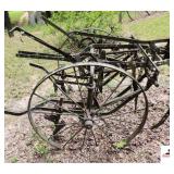 HORSE DRAWN RIDING CULIVATOR STEEL TONGUE - NO SEAT - STEEL ADJUSTMENT HANDLES - IRON WHEELS  - (OUTSIDE)
