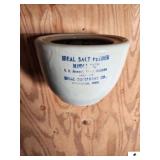 IDEAL SALT FEEDER MODEL "C" ADVERTISEMENT IRONSTONE - IDEAL EQUIPMENT CO. MORRISTON, MINN. - MUST BE REMOVED FROM WALL - (GARAGE)