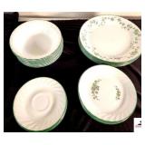 CORNING CORRELL CHINA (8) PLATES - (8) SOUP BOWLS - (8) SAUCERS - (8) SALAD PLATES - (GARAGE)