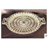 VINTAGE JANET WINDSOR CLEAR DEPRESSION GLASS SANDWICH PLATE WITH HANDLES (HALL CHINA CABINET)