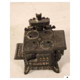QUEEN IRON COOK STOVE SALESMAN SAMPLE 4 EYES - VERY DECORATIVE - (GARAGE)