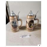 (2) ANHEUSER-BUSCH, INC. KING OF BEERS STEIN "G" SERIES #85506 "THIS LIMITED EDITION STEIN ILLUSTRATES EARLY TRANSPORTATION VIA RAIL DEPOT AND MERCHANT SHIP IN AN EARLIER TIME." - "D" SERIES #29679 "T