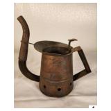 COPPER OIL CAN WITH SPRING SPOUT ONE QUART LIQUID - BROOKINS MANFUACTURING CO. DAYTON OH - (GARAGE)
