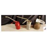 VINTAGE BRASS EAGLE OIL CAN PUMP SPRAY MADE IN USA - RUSTIC METAL OIL CAN - SHOWS SOME WEAR & RUST - RED PAINTED PUMP CAN - SILVER PUMP OIL CAN (GARAGE)