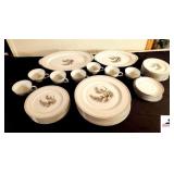 KENT "SILVER PINE" CHINA - MADE IN JAPAN (8) VEGATABLE BOWLS, 1 CHIPPED - ROUND SERVING BOWL - OBLONG SERVING BOWL - GRAVY BOAT - (8) SMALL BOWLS - (7) DINNER PLATES - (7) CUPS - (7) SAUCERS, 1 IS CHI