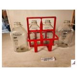 (4) MILK JARS 64OZ. ROCK SPRINGS DAIRY W/ CARRIER "NATURALLY FARM FRESH" , "QUALITY YOU CAN TRUST" - (GARAGE)