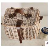 WICKER STYLE PICNIC BASKET WITH MISC ITEMS (BLDG 4)
