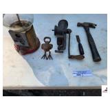 VINTAGE PLASTIC GUMBALL MACHINE IRON BIRD BOTTLE CAP OPENER - FRAMING HAMMER WOOD CHISEL - SHAPLEIGH