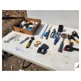 ELECTRICAL SUPPLIES - SCRAPER - TOOLS - BRACKETS - STANLEY CRESENT WRENCH - ELECTRICAL BREAKERS - PEG BOARD HOOKS - CLAMPS - MISC - (NE BLDG 5)
