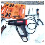 DRILL MASTER HEAT GUN (WORKS) - CLAW HAMMER - SCREW DRIVER HEADS - DRILL BITS -BLUE HAWK DEEP WELL SOCKETS - NEEDLE NOSE PLIERS - CLAW HAMMER - MISC - (BLDG 6)