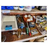 NEW AND USED REPAIR SUPPLIES-NEW DOOR KNOB- WITH KEY-AC 2WAY CEILING/WALL VENT-VENT COVERS-LOCK AND DOOR REINFORCER-SPRINKLER-LIGHT BULBS-BLACK DOORKNOB SET -WITH KEY-SMALL GARDEN RAKE-WALL TOILET PAP