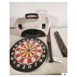 DARTBOARD-VINTAGE BUDWEISER COOLER RADIO CONDITION UNKNOWN-MACHETE-RUSTED AND TIP BROKEN OFF(BLDG 4)