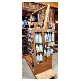 WOOD FRAME PEG BOARD DOUBLE SIDED DISPLAY RACK 50" LONG - 10" LOWER SHELF - 21" ROD RACK ABOVE - NO INVENTORY INCLUDED-(OFFICE)