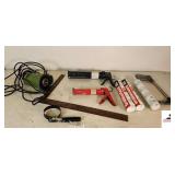 NEWBORN CAULK GUN - PROFESSIONAL RACHET ROD MODEL 215 - (3) GRABBERGARD INDUSTRIAL FIRE CAULKING - "T" SQUARE - DRUMMOND SUMP PUMP (LOWER END MISSING) - OIL WRENCH - RED CAULK GUN - HAND SAW - (BLDG 5