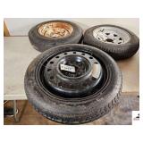 (3) TIRES & RIMS LOAD STAR USED TIRE & RIM - 4.80-12 - FOUR HOLES IN RIM - RIM IS DENTED & SHOWS WEAR - CARLISLE USA TRAIL - TIRE IS NO GOOD - GOODYEAR "TEMPORARY USE ONLY" INFLATE TO 420KPA/60PSI  VE